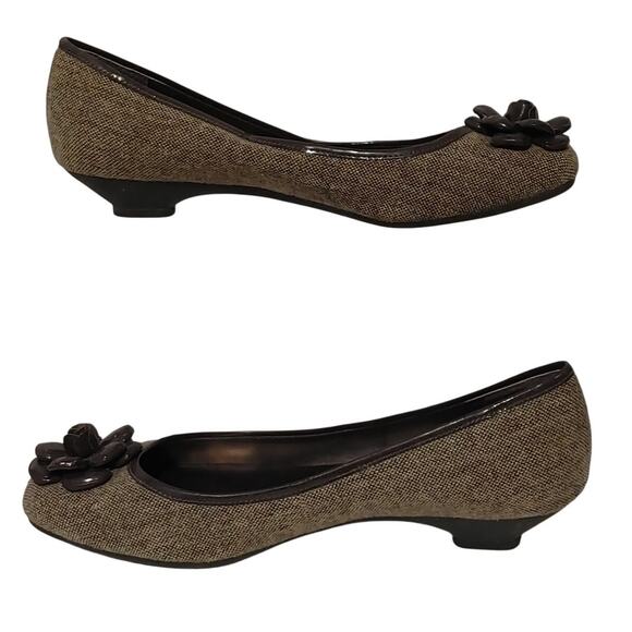 Anne Klein Bow Flats Embellished Slip On Ballet Shoes Woven Brown Womens 8.5M - Picture 3 of 6